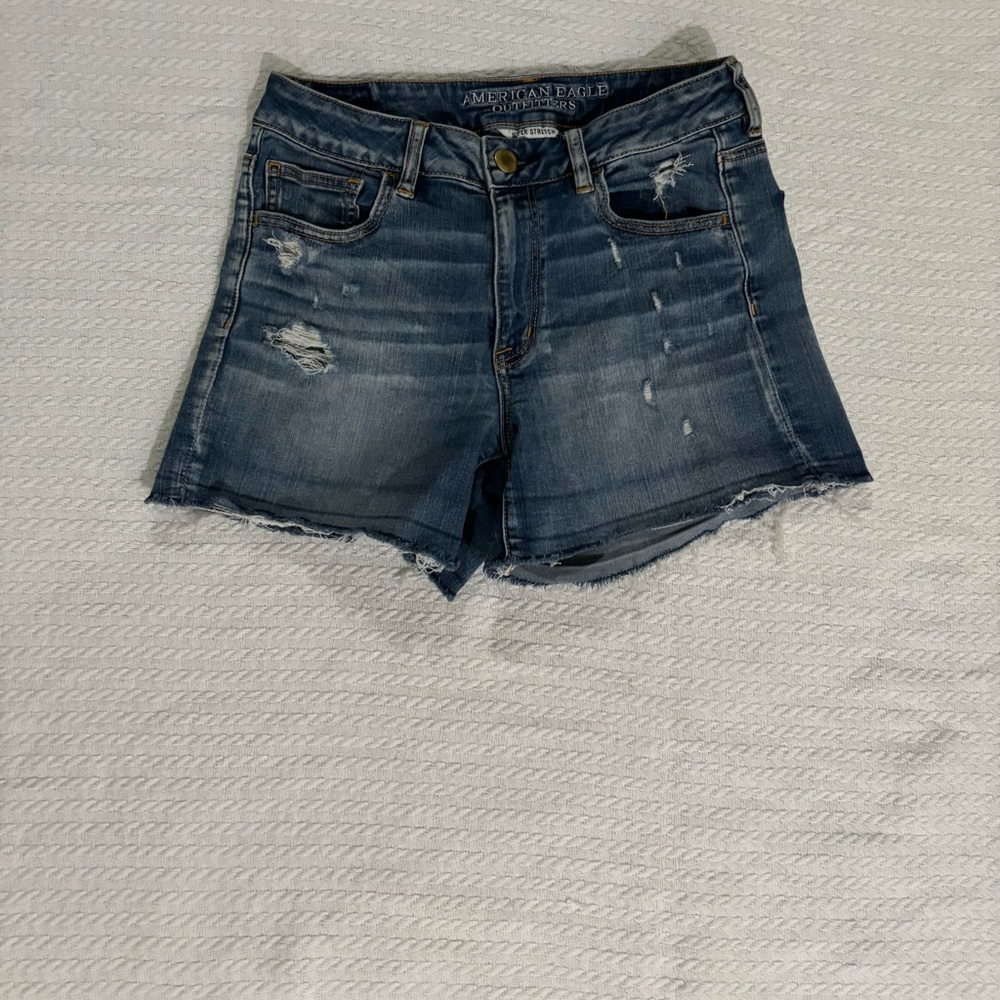 American Eagle high rise shortie woman's holes superstretch jean shorts